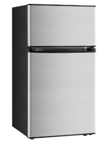 Mini refrigerator available in silver and black.